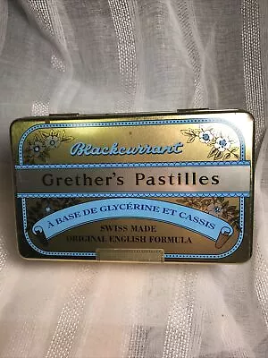 $8 • Buy Vintage GRETHER’s  PASTILLES Black Currant Hinged Candy Tin EMPTY TIN