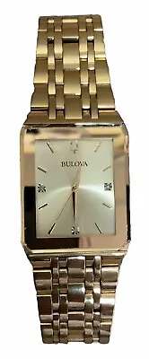 Bulova 97D120 Men's Quadra Quartz Diamond Accent Champagne Dial Wristwatch -Gold • $149