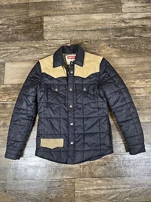 Levi’s Barstow Puffer Jacket Mens Small Black Quilted Leather Shacket Jacket • $49.95