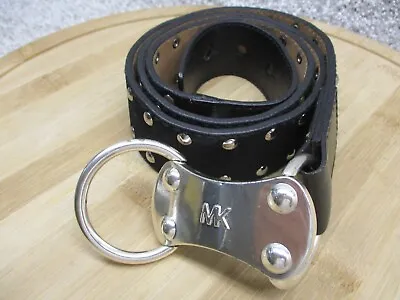 Michael Kors Mens Belt Leather Black Silver Buckle Logo L/XL Large Extra Large • $23.82