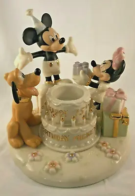 Disney Lenox Happy Birthday Cake Mickey Votive Candle FIGURINE W/  Minnie Pluto • $129.95
