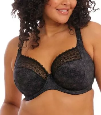 Elomi Kim UW Plunge Bra W/ Stretch Lace 4340 Black Print UK Size E-JJ New W/tag • $42.99