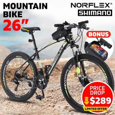 $289 • Buy NORFLEX 26  Mountain Bike *Shimano 21 Speed*Suspension Bicycle Wheels MTB Yellow