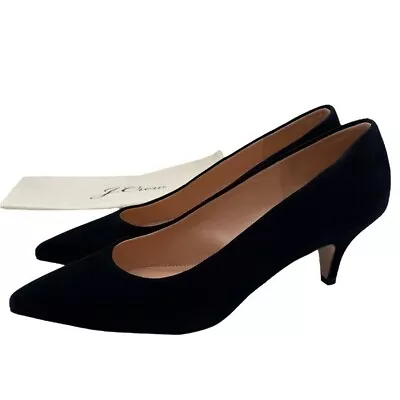 J. Crew Pumps Emory Black Leather Suede Kitten Heel Point Toe Womens Size 6.5 • $59.74