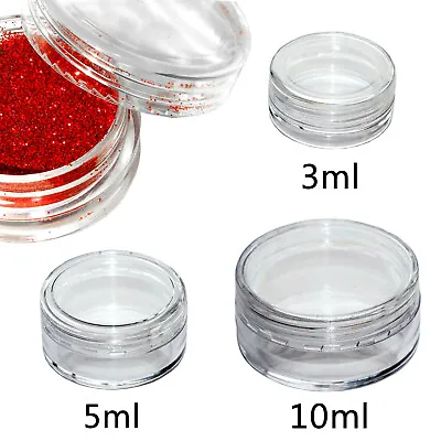 £4.69 • Buy 3ml 5ml 10ml Small Round Plastic Sample Pot Jar Glitter Make Up Cosmetic Travel