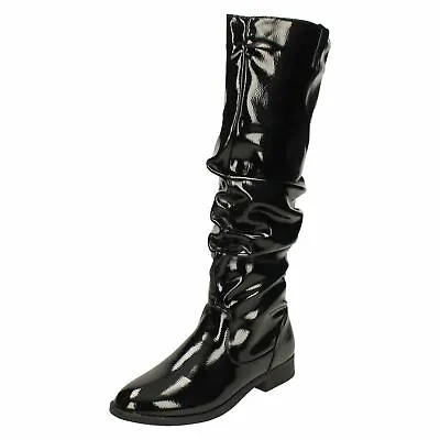 Ladies Spot On Synthetic Patent Zip Up Knee High Boots • $31.68