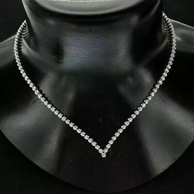 10Ct Round Lab-Created Diamond V Shaped 18  Tennis Necklace 14K White Gold Over • $269.99