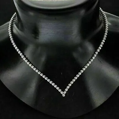 11Ct Round Lab-Created Diamond V Shaped 20  Tennis Necklace 14K White Gold Over • $274.99