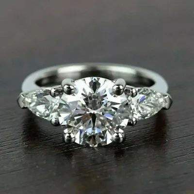 3CT Round Cut Moissanite 3-Stone Engagement Wedding Ring 14K White Gold Over • $228.99