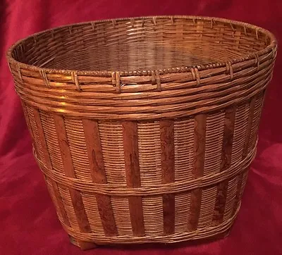 VTG Rattan Wicker Bushel Waste Hamper Basket Round Large 15  Diameter • $42