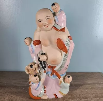 Vintage Ceramic Porcelain Happy Laughing Buddha With 5 Children • £30.40