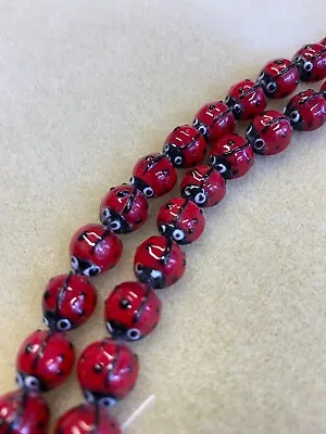 Red Lamp Work Ladybird Glass Beads • £4.95
