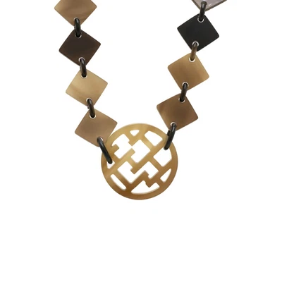 $690.36 • Buy Hermes Diva Necklace Long Buffalo Horn Khaki-Brown Multicolor