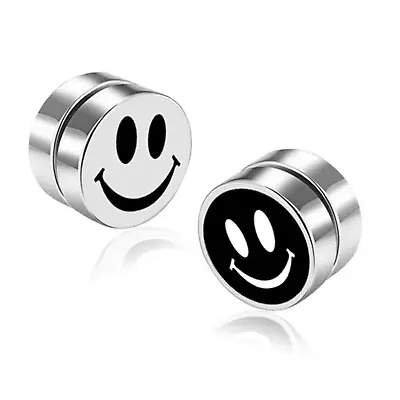 Stainless Steel Happy Face Stud Magnetic  Earrings Unisex Fashion Jewelry Men • $3.99