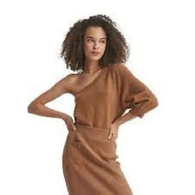 NWT Skin Worldwide Sweater 100% Cashmere Pascale One Shoulder In Vicuna Brown  M • $75