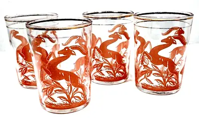 4 Vintage Federal Glass Gazelle Deer PINK Juice Cup Small Tumbler Rocks Barware • $34.99