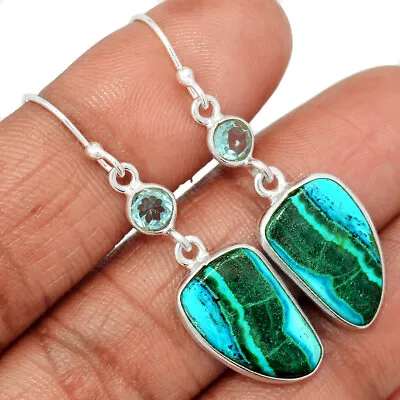 Natural Malachite In Chrysocolla & Blue Topaz 925 Silver Earrings CE25882 • $14.99