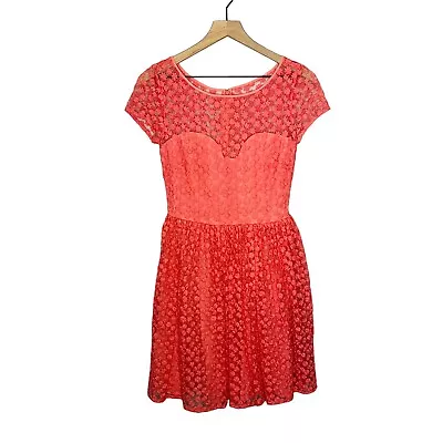 Anthropologie Artelier By Nicole Miller Short Sleeve Lace Dress Size 0 Pink • $39.96