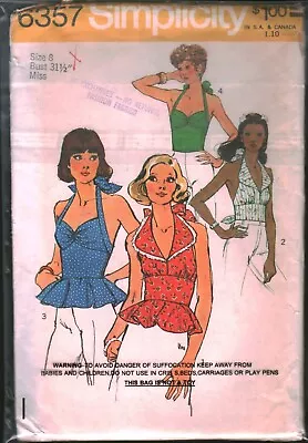 6357 Vintage Simplicity SEWING Pattern Misses 1970s Halter Tops Summer Spring 8 • $5.59