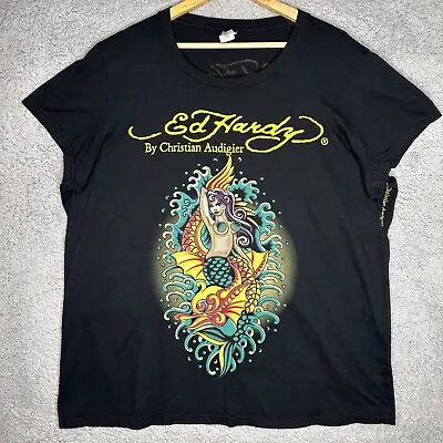 Ed Hardy Men's Designer Size 3X Black Short Sleeve T-shirt With Mermaid USA. • £31.01