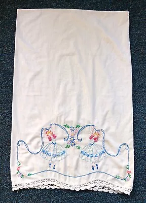 One Vintage Hand Embroidered Ballerina Girls Pillow Case (29 ) Crocheted Edge • $8.40