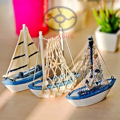 (SET)3PCS Wood Model Miniature Sailing Boat Ship Sailer Yacht Nautical Decor • $12.48
