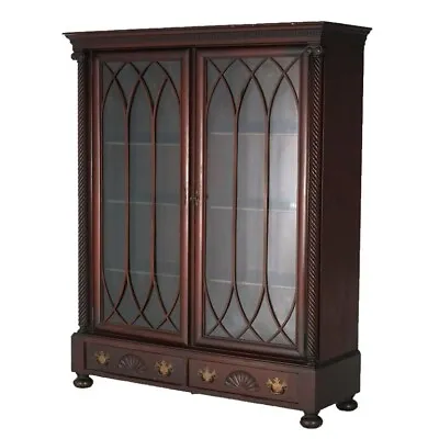 Antique American Empire Classical Carved Mahogany Double Door Bookcase C1890 • $1960