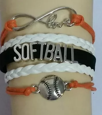 Softball Leather Charm Bracelet-sports-orange/black/white-6 1/2 -8 1/2 - #240 • $5.99