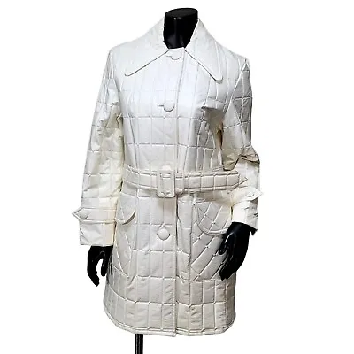 Vintage 60s Mod GO GO Vinyl Quilted Coat Matching Belt Raincoat Oversized Collar • $390.63