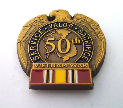 50TH ANNIVERSARY VIETNAM WAR NATIONAL DEFENSE (1-3/16 )Military Hat Pin 13099 HO • $10.88