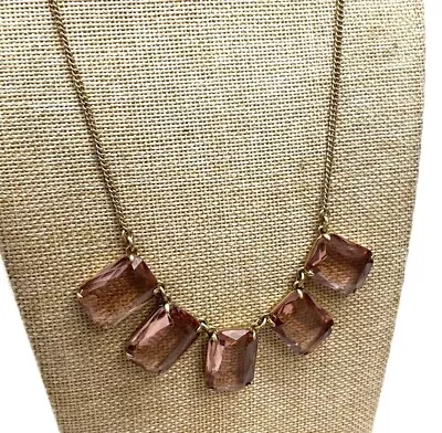 RARE FIND J.Crew Brass And 5 Emerald Cut Light Pink Pendant Necklace. STUNNING! • $24.99