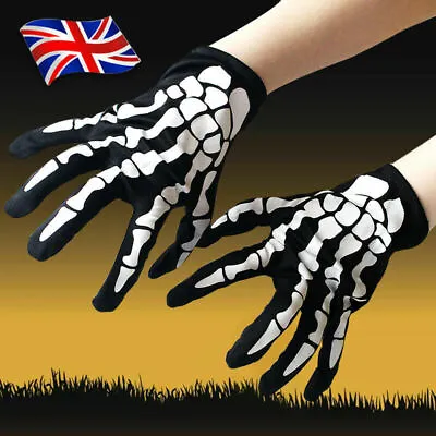 Adult Skeleton Gloves Bone Print Halloween Fancy Dress Party Cosplay Accessories • £2.89