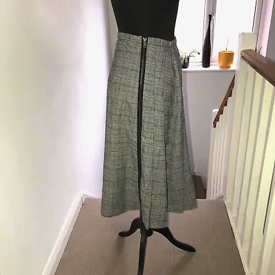 Grey Prince Of Wales Check Pleated Midi Skirt Kilt Zip Detail Extra Small *rare* • £89.99