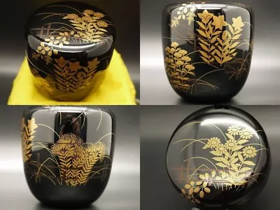 Japanese Lacquer Wooden Tea Caddy O-Natsume With Magaki Akikusa Maki-e (402) • £56.74