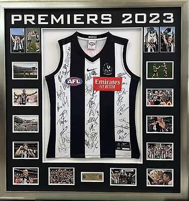 Collingwood 2023 Premiers Team Squad Signed Guernsey Jumper Collage FRAMED COA • $1995