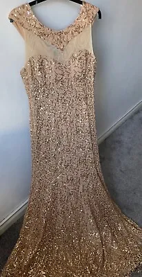 Womens Party Wedding Prom Evening Maxi Long Gold Lace Sequins Dress Size Xl. • £95