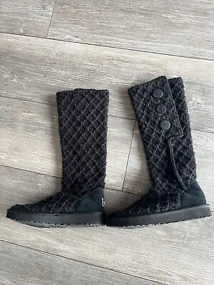 UGG Classic Cardy Argyle Black Knit Tall Boots Womens Size 9 • $30