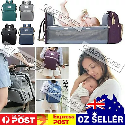 Foldable Large Mummy Bag Baby Bed Backpack Maternity Nappy Diaper Milk VIC • $22.99