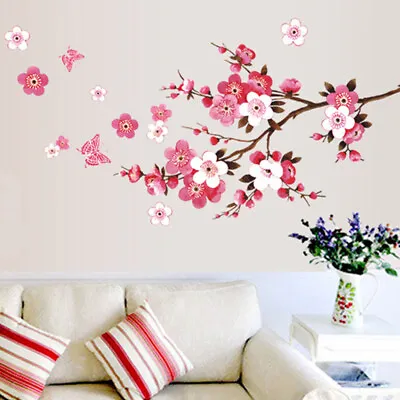 Large Pink Peach Flower Blossom Butterfly Wall Stickers Decal Kids Nursery Decor • £3.95