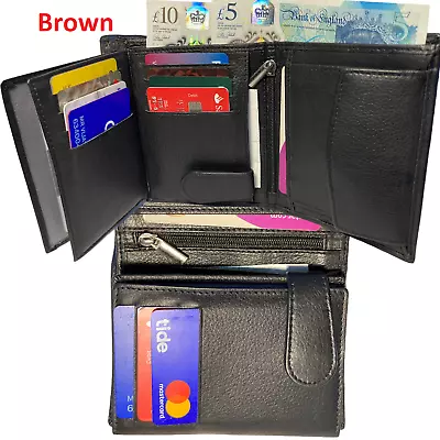 Men Quality Bi-Fold Genuine Soft Leather Wallet Cardholder Coin Pocket Black UK • £5.98