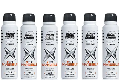 £10.67 • Buy 6 X Right Guard Xtreme Invisible  Anti-Perspirant Deodorant Spray For Men 150 Ml