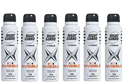 Right Guard Xtreme Invisible  Anti-Perspirant Deodorant Spray For Men 150 Ml X 6 • £12.79