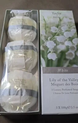 BNIB Taylor Of London Lily Of The Valley Luxury Perfumed Soap Box Set 3x100g • £12