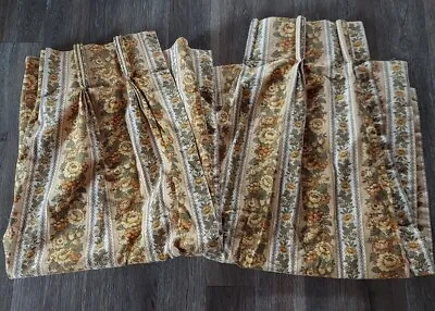 $69 • Buy Vintage Mid Century Modern Floral 2 Panels Curtains Drapes Funky Retro 22 X39.5 
