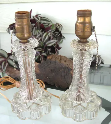 2 Vintage 1950's Glass Crystal Boudoir Bedside Nightstand Lamps P&S Fixture 50W • $73.33