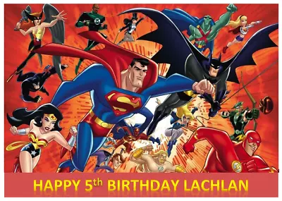 JUSTICE LEAGUE PERSONALISED Edible A4 Cake WAFER PAPER Topper Images • $13.99