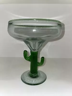 Handblown Mexican Margarita Bubble Glass Green Saguaro Cactus Stem & Rim 6  X 5  • $8.99