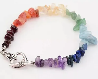 £3.89 • Buy 7 Chakra Bracelet Crystal Gemstone Love Reiki Healing Chakra Heart Charm Anxiety
