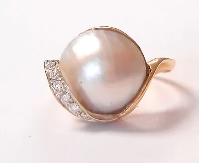 8mm Cultured Mabe Pearl Diamonds 14K Yellow Gold Ring Size 7 • $399