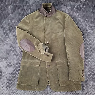 Vintage Polo Ralph Lauren Corduroy Sport Coat Blazer Mens Medium Brown Leather • $168.66